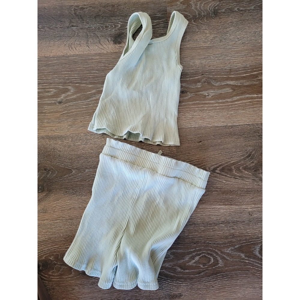 PatPat Ribbed Knit Baby Outfit Set Tank Top Shorts 5-6 Years Green #7 - Picture 4 of 4